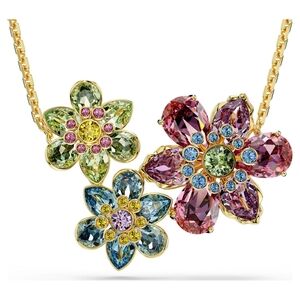 Swarovski Idyllia Mixed-Cut Flower Pendant, Multicoloured Crystals, Gold-Tone